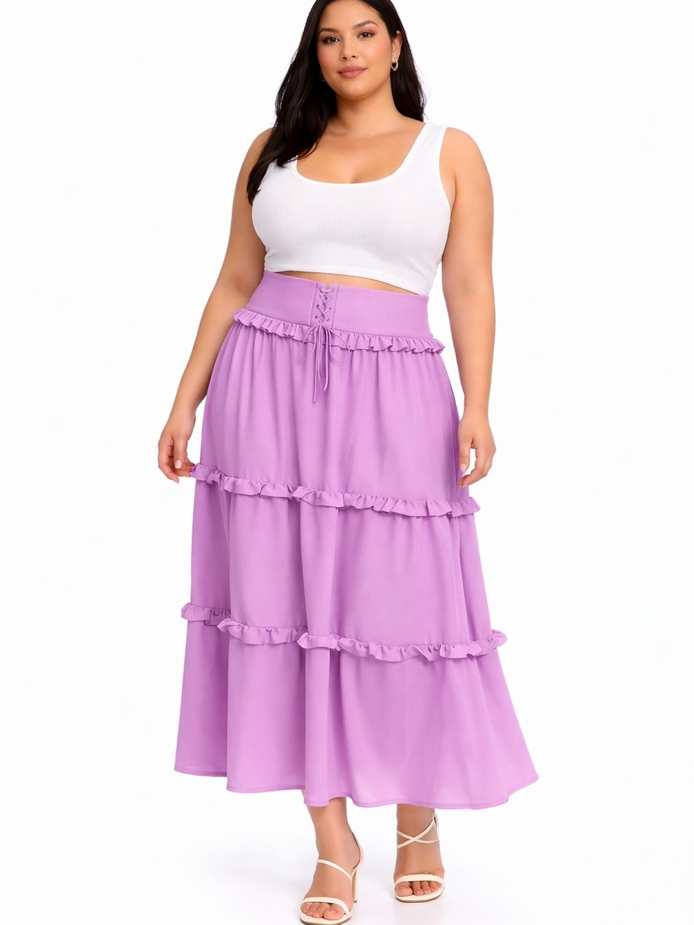 Finesse Fabiana Lilac Tiered Maxi Skirt Corset Waist Ruffle Hem NWT - 3x